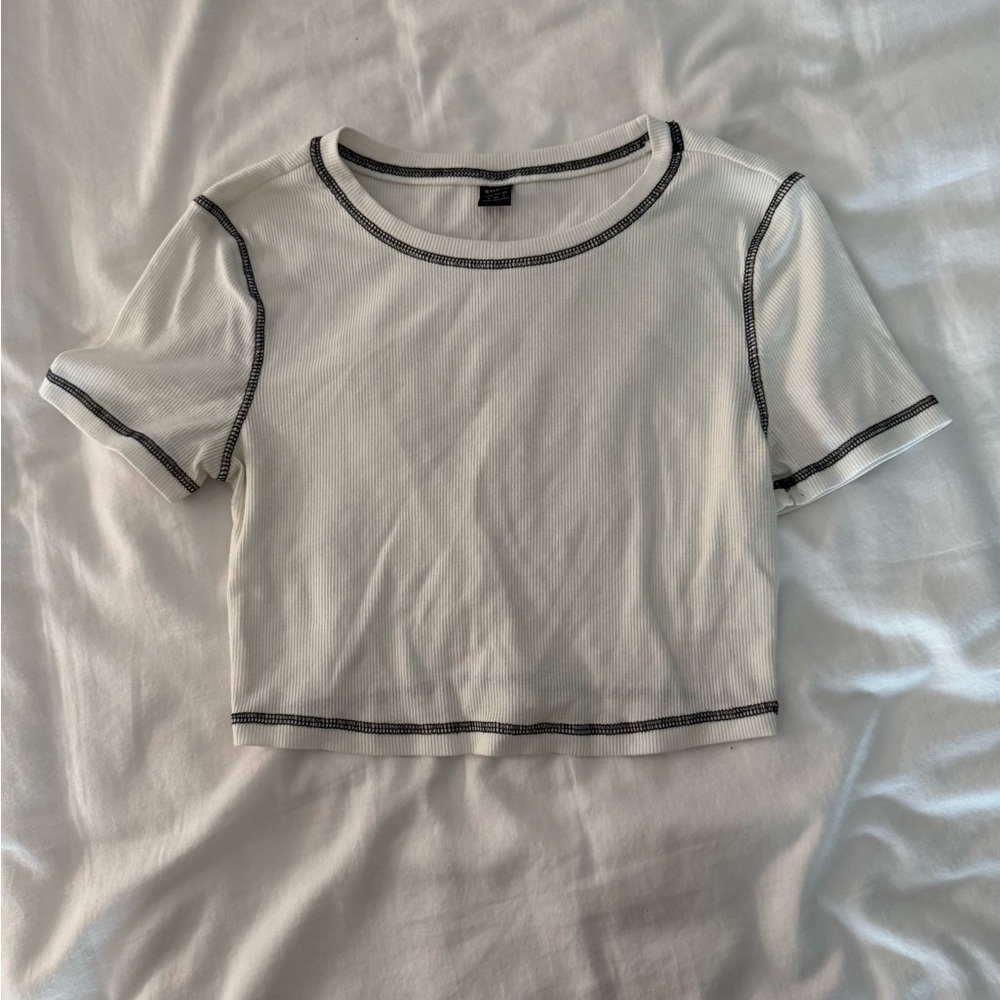White Crop Top with Black Trim